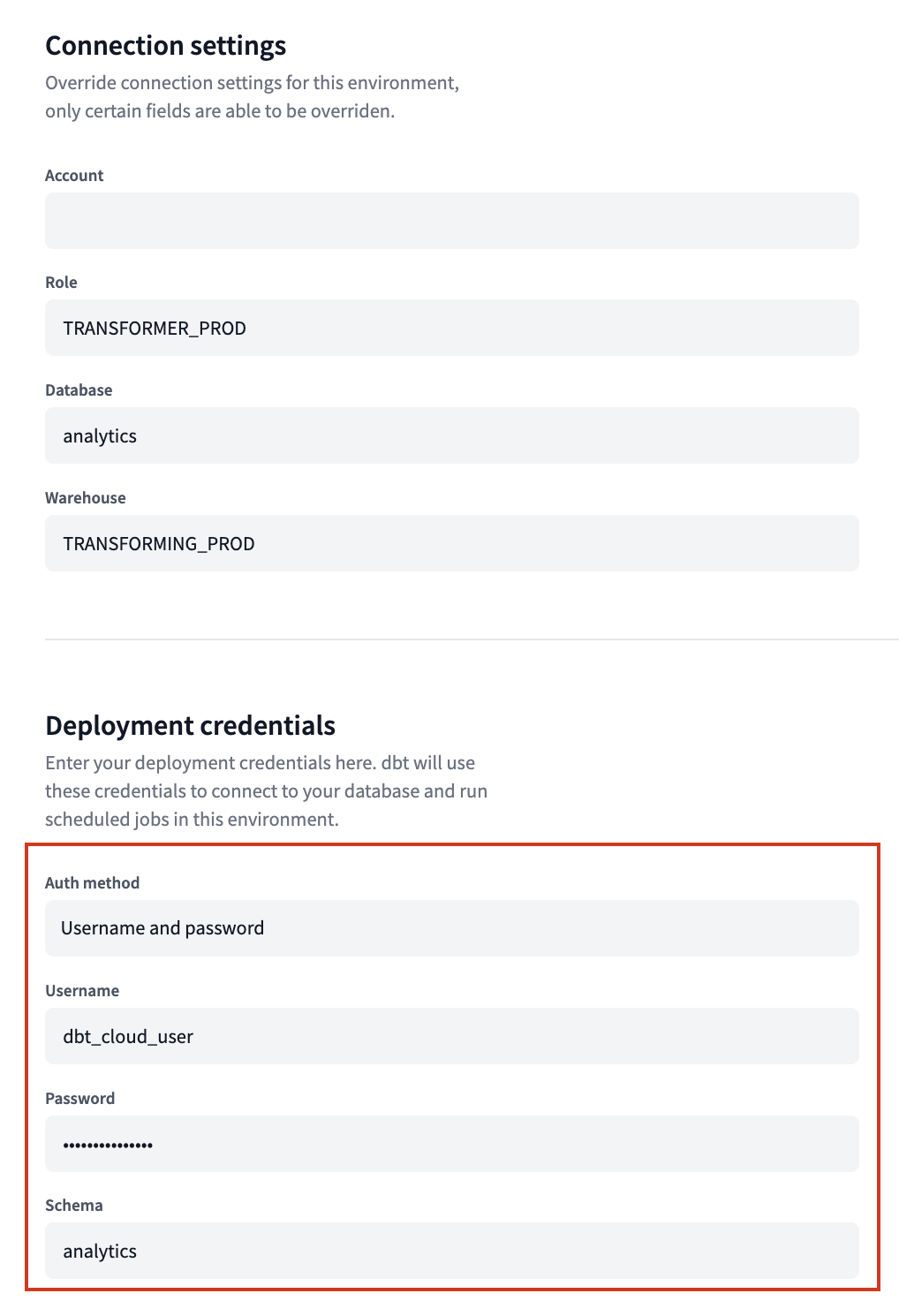 Confirm your deployment credentials in your environment settings page.